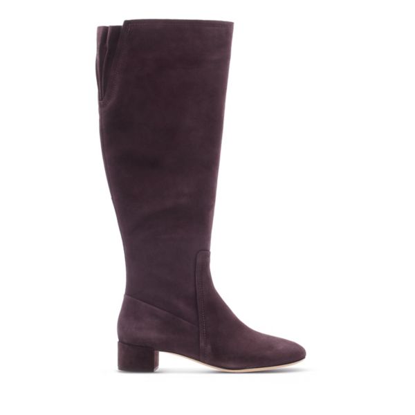 Clarks Womens Orabella Ava Knee High Boots Aubergine Suede | UK-6519723 - Click Image to Close